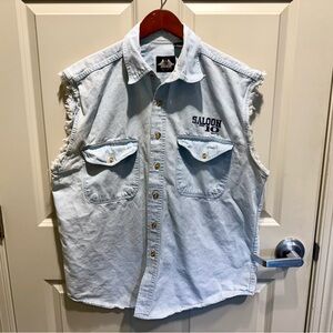 Deadwood Biker Design Cut Off Demin Sleeveless Shirt Vest Saloon No. 10 Large